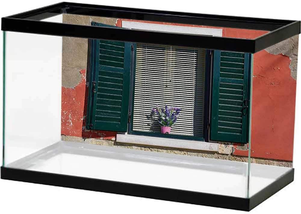 bybyhome Image Decor Country,Mediterranean Style Image of Window and Shutters Old House Rural Rustic,Orange Green White 1 Minute to Set-up