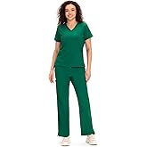 COZYFIT Scrubs for Women - COZY SCRUBS V Neck Top and Bootcut Cargo Straight Pants with 12 Pockets