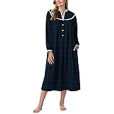 Lanz of Salzburg Sleepwear for Women Classic Long Sleeve Open Neck Soft Flannel Pajama Nightgown