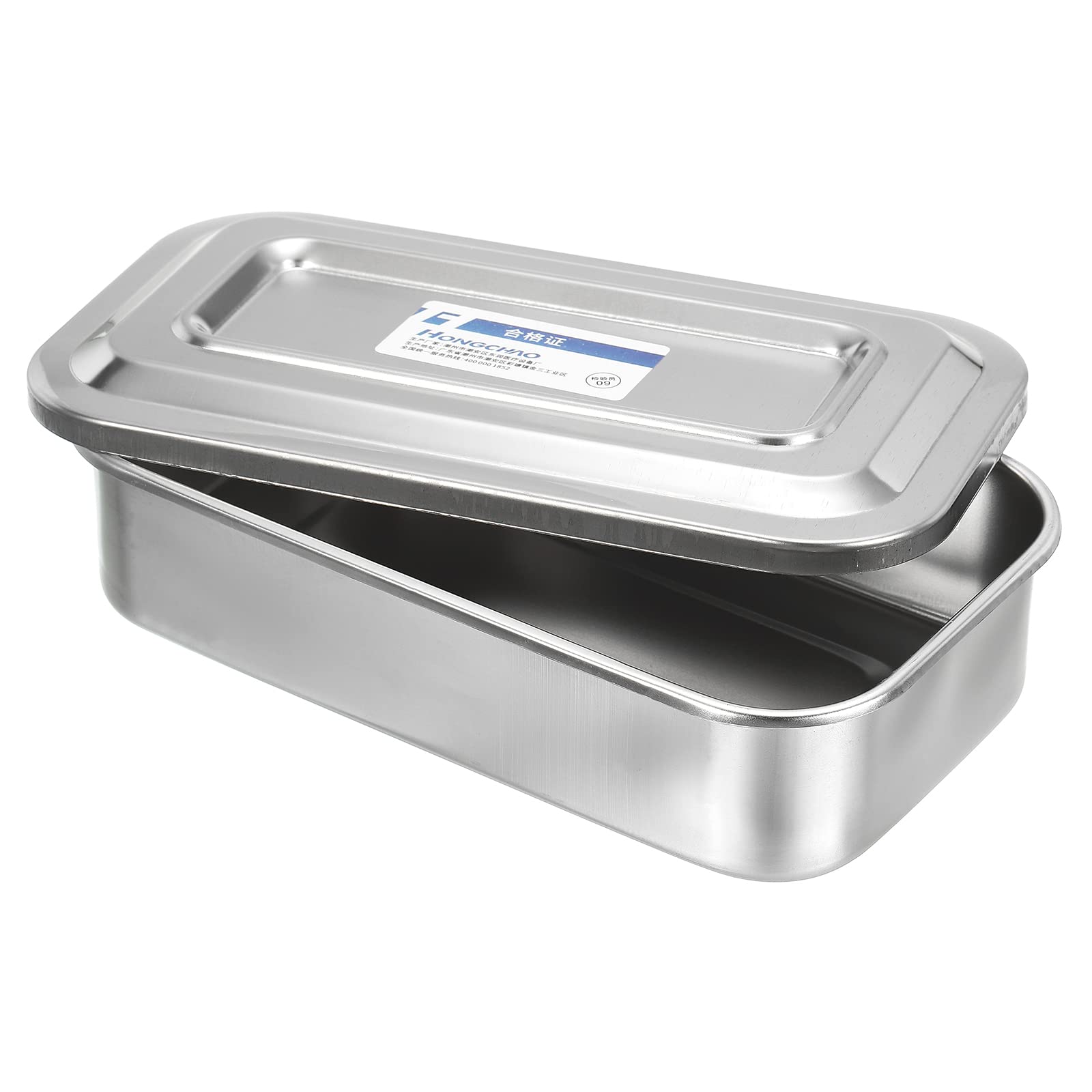 PATIKIL Stainless Steel Tray with Lid, 21x12cm Rectangular Lab Instrument Organizer Tool