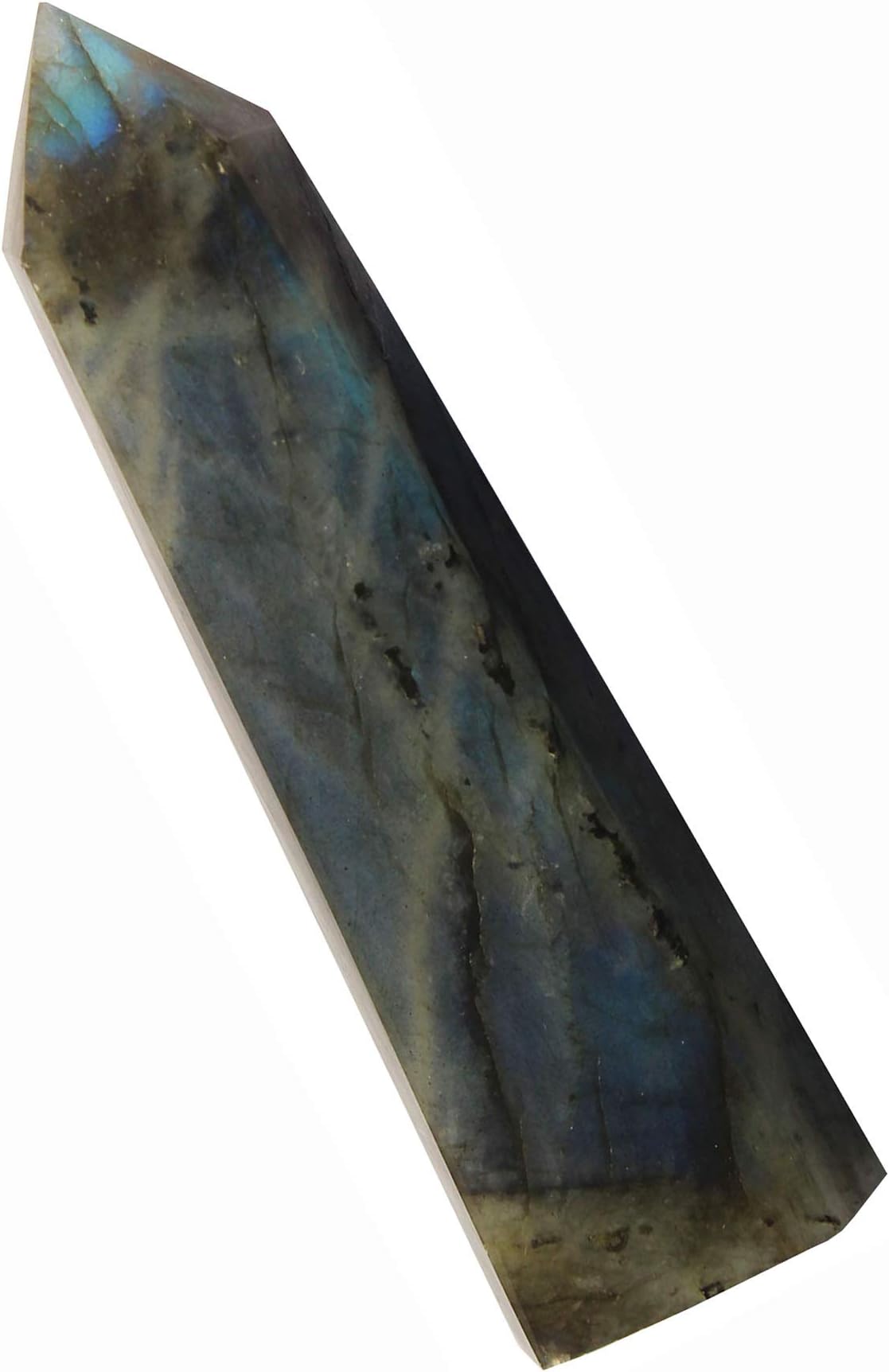 Deyue Natural Labradorite Healing Crystal Point Vogel 6 Facet Wand Carved Reiki Stone for Wire Wrapping, Grids, Crafts…