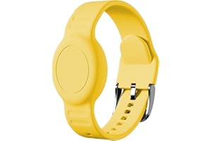 Foweroty for AirTag Bracelet for Kids, Waterproof Cute Print for Air tag Holder for Kids with Soft Silicone Full Coverage Anti-Lost Hidden for Airtag Wristband Accessories for Child, Yellow