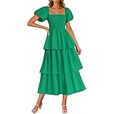 ZESICA Women's Summer Puff Sleeve Midi Dress 2026 Casual Flowy A Line Tiered Wedding Guest Beach Vacation Long Dresses
