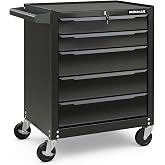 Goplus 5-Drawer Rolling Tool Chest, Steel Tool Storage Cabinet with Handle, Hanging Holes, Central Keyed Locking System, Universal Lockable Wheels, Tool Organizer Box for Garage Workshop