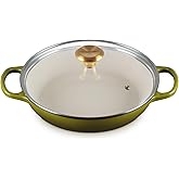 Le Creuset Enameled Cast Iron Signature Round Braiser with Glass Lid, 2.25 qt., Olive with Gold Knob