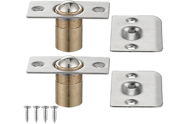 JQK Closet Door Ball Catch Hardware, Stainless Steel Catch Adjustable with Strike Plate, Brushed Satin Finish 2 Pack, HBC100-