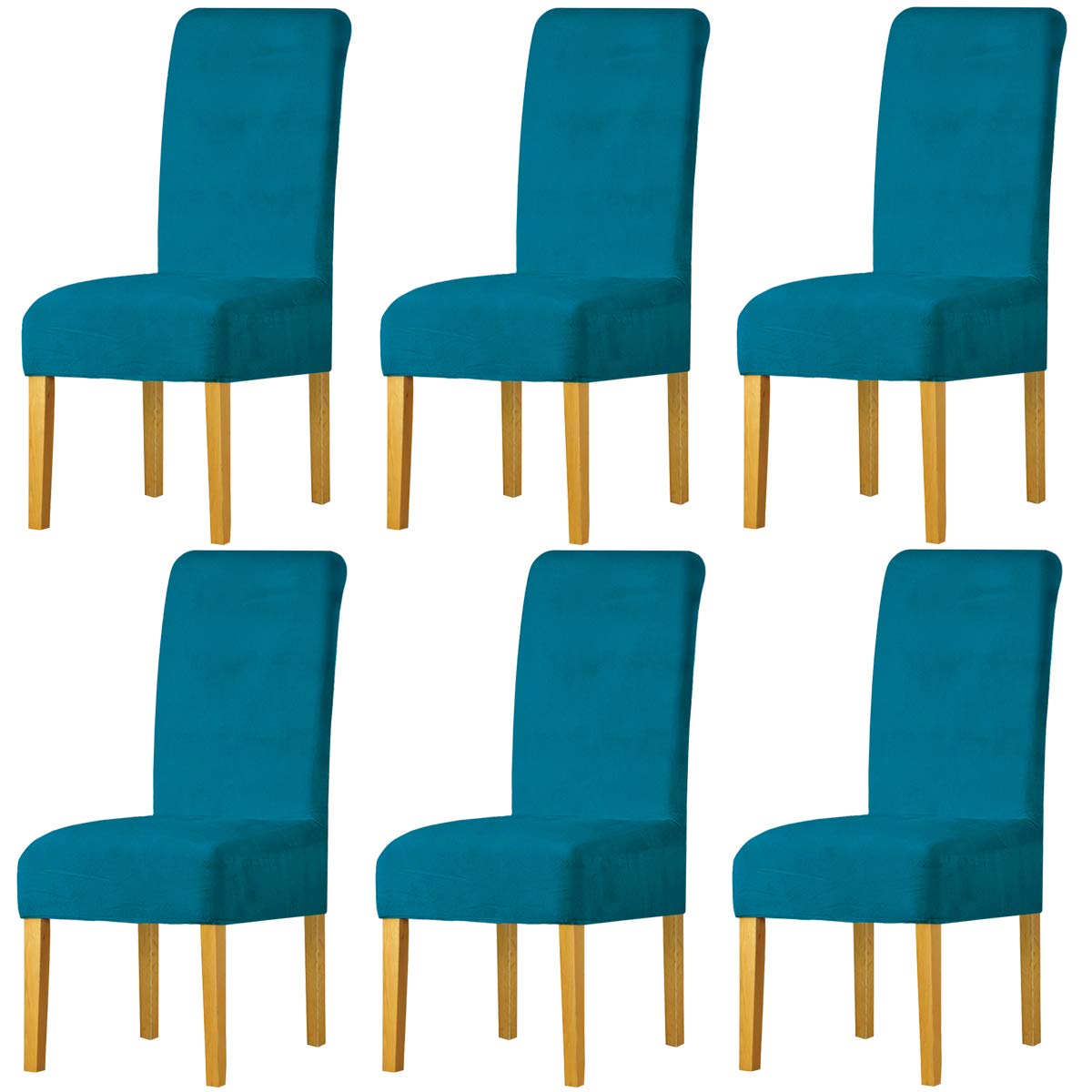 LANSHENG Stretchy Chair Covers for Dining Room Chairs,Stretch Spandex with Elastic Band Chaircover,Velvet Large Dining Chair Slipcovers for Restaurant Hotel Party Banquet (Peacock Blue,6 Pack(M))