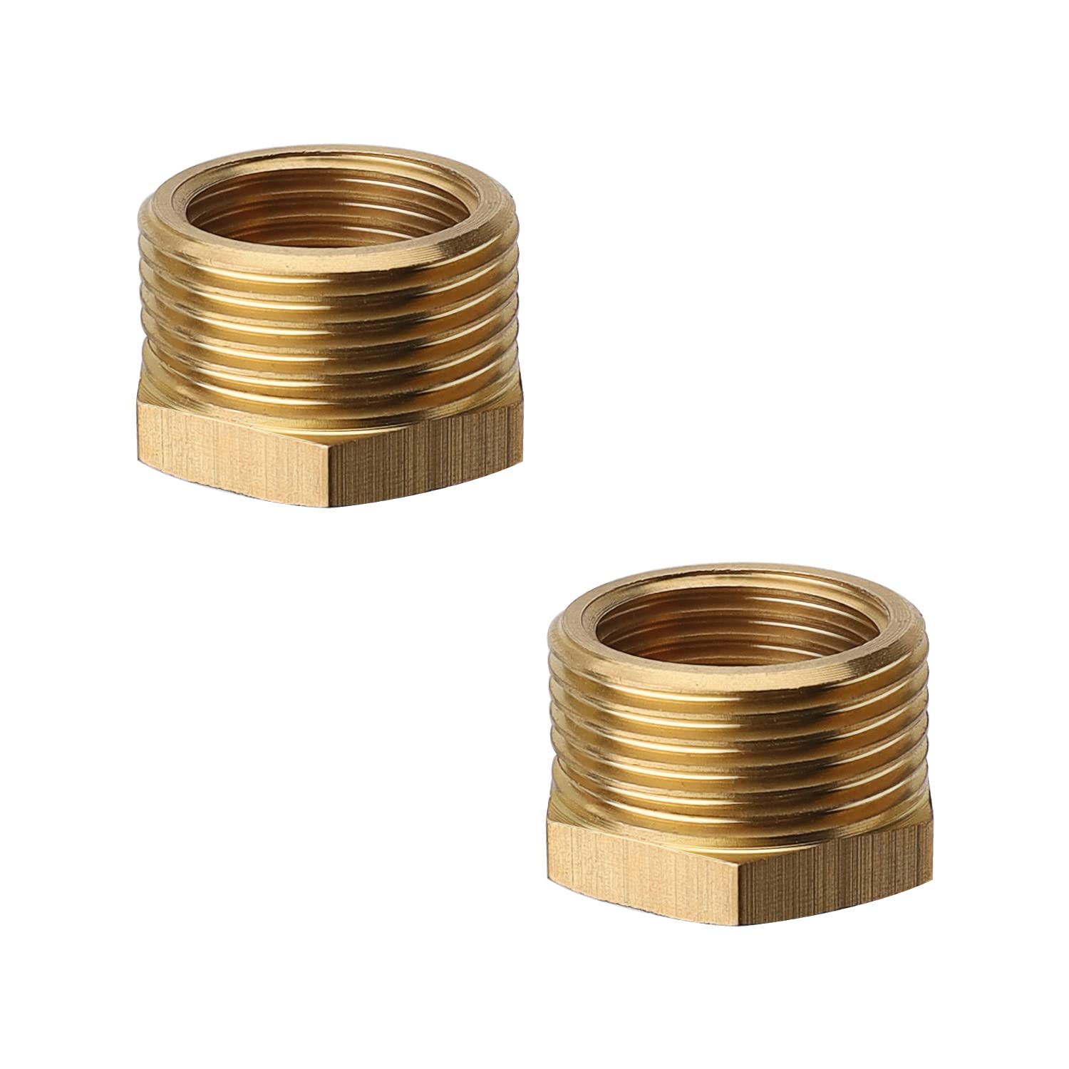 Her Kindness 2 Pcs Brass Bsp Reducing Connector,Brass Reducing Double Nipple 3/4" x 1/2" Male to Female for Industry,Trade and Household