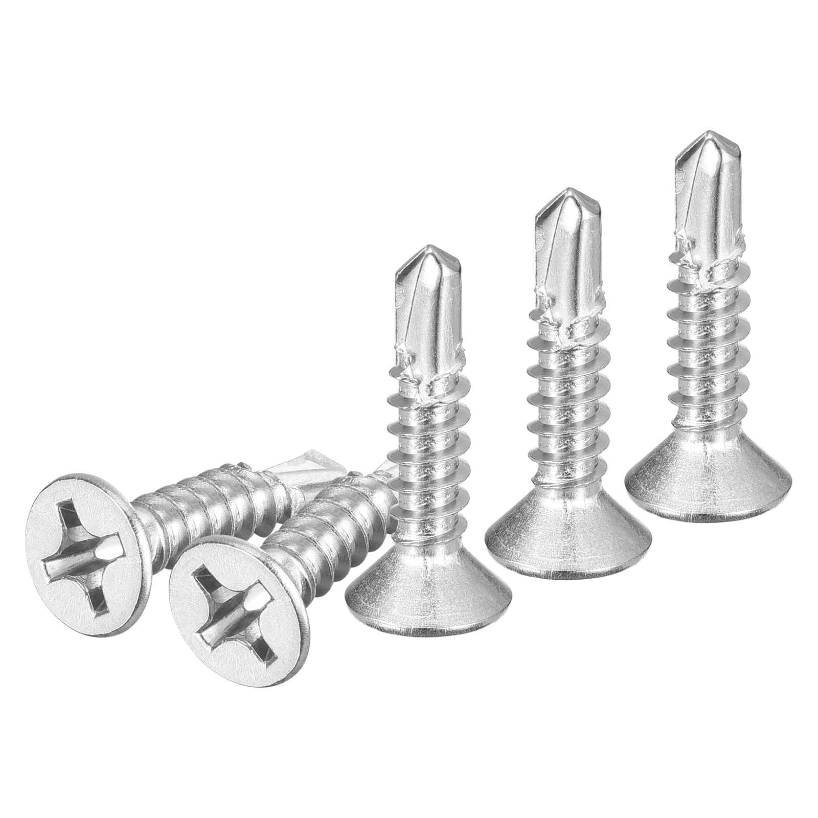 DTGN 50Pcs ST5.5x25mm Self Drilling Screws, 410 Stainless Steel Flat Head Phillips Sheet Metal Screw - Good for Wood to Metal, Furniture - Silver