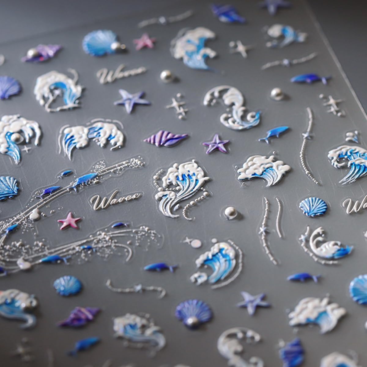 Photo 1 of 5D Embossed Ocean Life Nail Art Stickers Decals Self Adhesive Seashell Starfish Nail Decals Sea Creature Designs Summer Nail Stickers Marine Life Manicure Sliders for Women DIY Nail Art Decorations