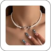 Ximdble Vintage Pearl Choker Necklace Hollow Heart Pendant Necklace Boho Pearl Heart Necklace Pearl Chain Necklace Jewelry for Women