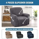 LINGKY Velvet Recliner Chair Covers 4-Piece Set with Side Pocket, Gray view 2