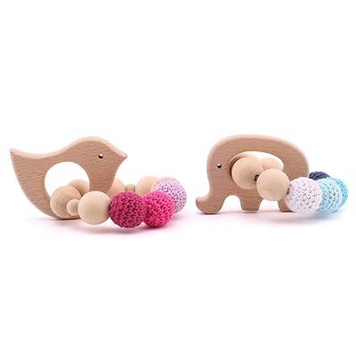Organic Wooden Baby Teethers Elephant and Bird Bahrain Ubuy