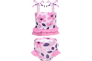 ALVABABY Baby Girl Swimsuit Two Piece Toddler Infant Bathing Sleeveless Bikini Swimwear Reusable Swim Diaper