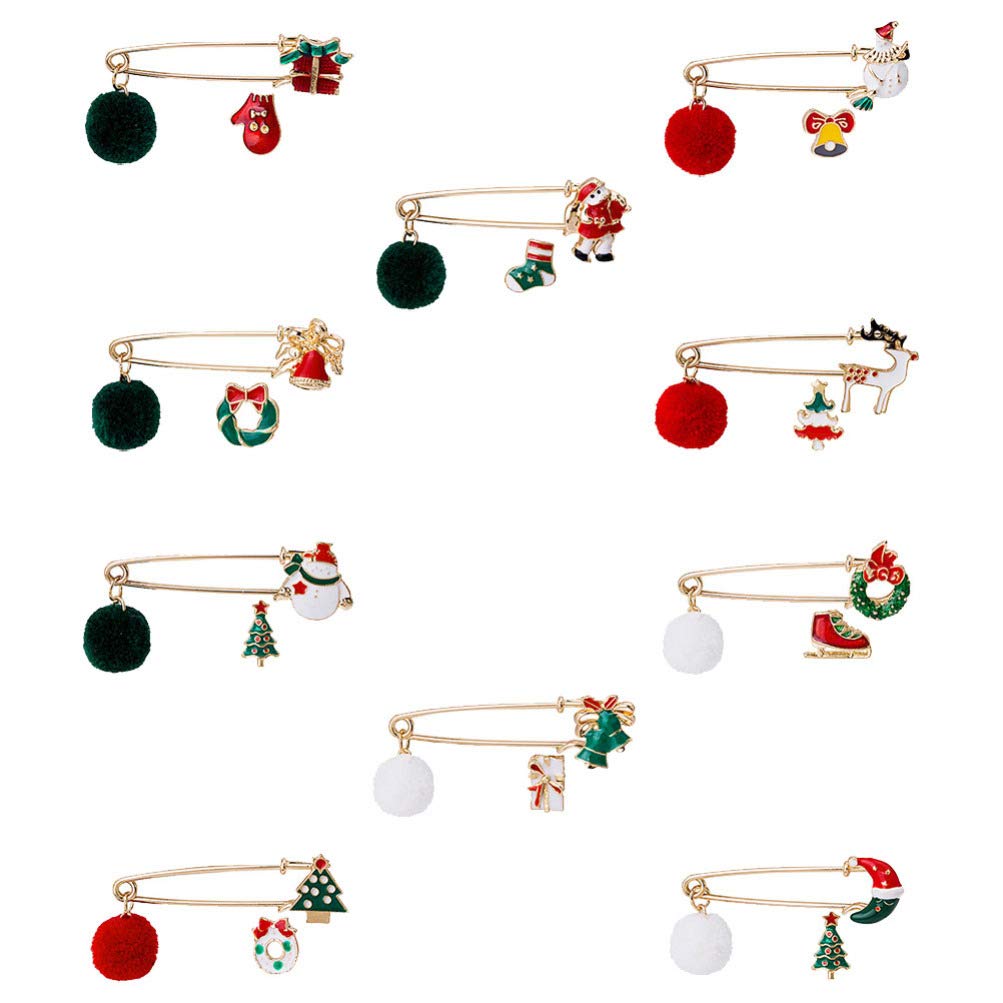 PRETYZOOM 10 Sets Christmas Brooch Pins Santa Claus Lapel Pins Cartoon Enamel Brooch Collar Pins Xmas Holiday Jewelry Party Favors(Assorted style)