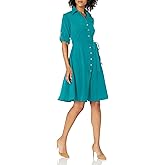 Sharagano Womens Button Front Pleated Shirt Casual Dress