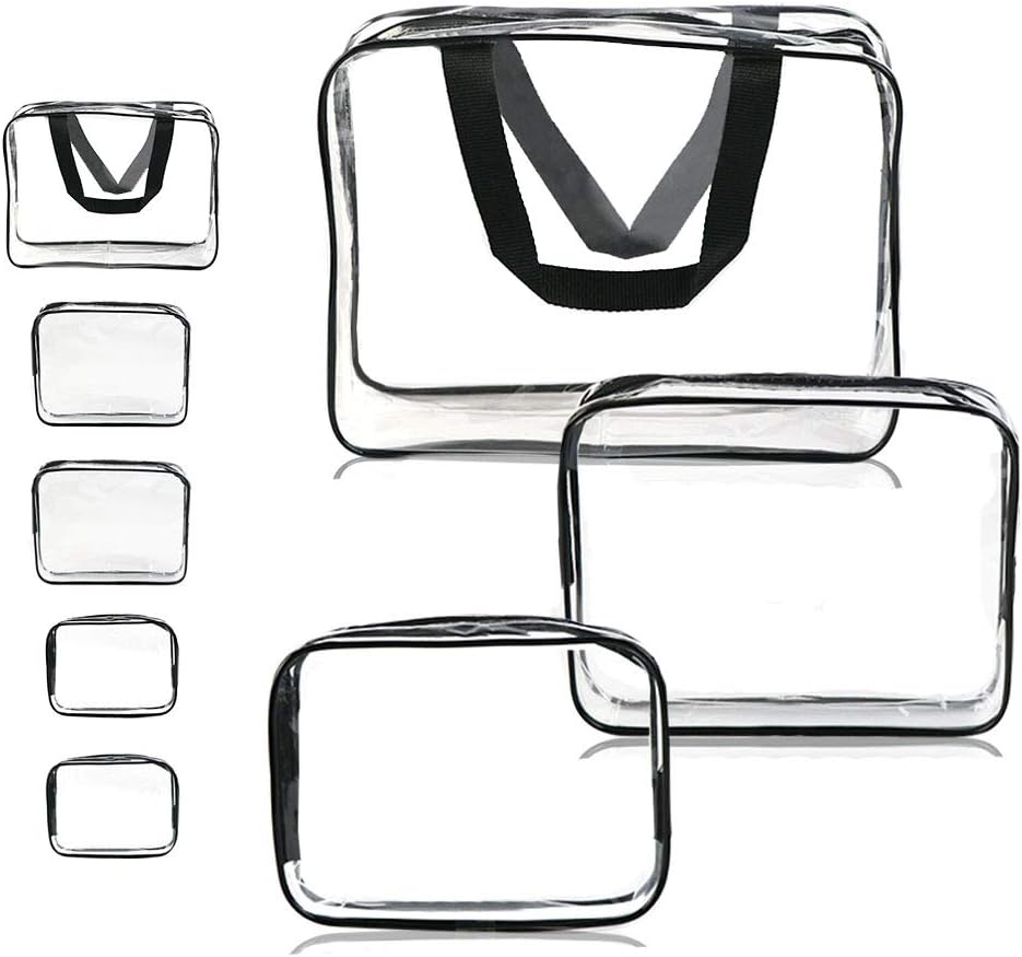 Clear Makeup Bag, APREUTY TSA Air Travel Cosmetic Toiletry Bag Set with Zipper Pouch Portable Waterproof PVC Organizer Makeup Case for Women Men (5 PCS, Clear/Black)