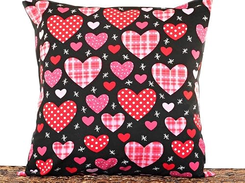 Amazon Com Red Hearts Valentines Throw Pillow Cover Cushion Black
