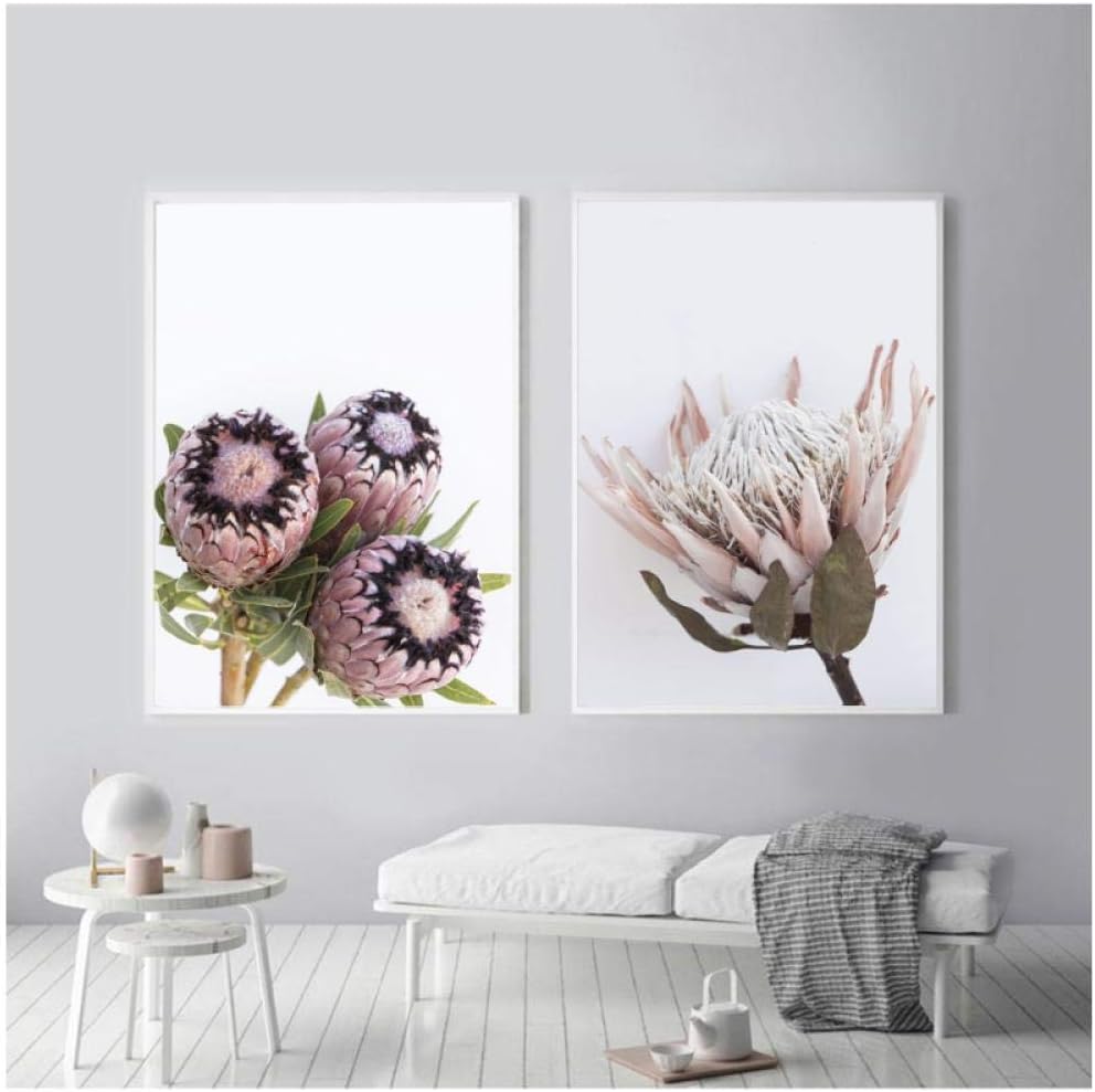 Ywsen Posters and Prints King Nordic Flower Protea Wall Art Canvas Pictures Painting for Living Room Modern Home Decoration（no Frame） 50x70cmx2