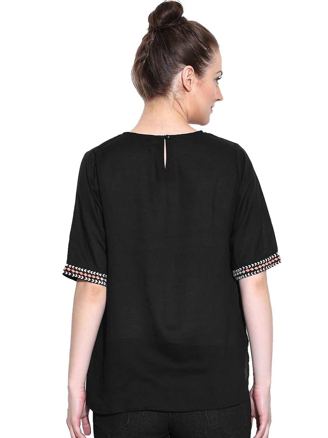 amayra women's rayon black solid embroidered top