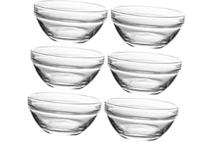 LALAFINA 6pcs Stackable Round Glass Bowls Clear Glass Serving Bowls Heat-Resistant Transparent Salad Dessert