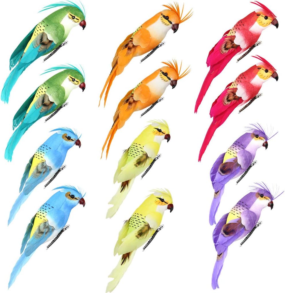Iusun Simulated 12PC/Set Parrots 13x3x4CM Artificial Birds Model Outdoor Home Garden Lawn Tree Decor Venue Ornament Party Festival Holiday Decorations