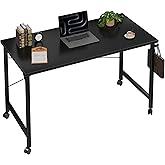 Grandder Rolling Computer 40 inch Desk with Wheels, Wroking Small Desk for Living Room, Modern Simple Style Table for Home Office, Study Writing Table, Caster, Black, 40 inch