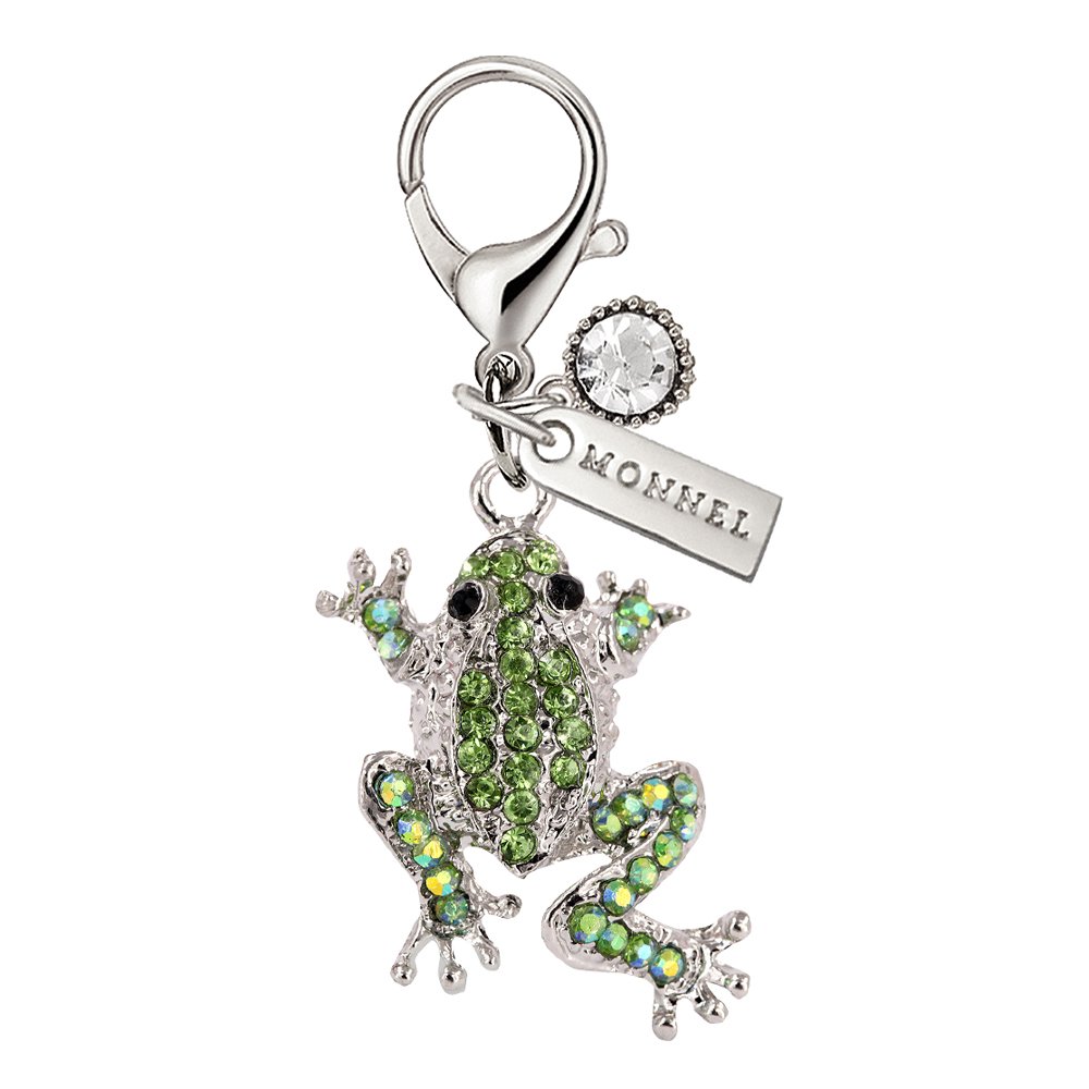 Monnel MC43 Green Crystal Frog Animal Lobster Clasp Charms Pendants with Pouch Bag For Christmas Gifts (1 piece), approx. 2.9m (H) x 2.1cm (W) x 0.6cm (D), Zinc Alloy Metal, Rhinestone