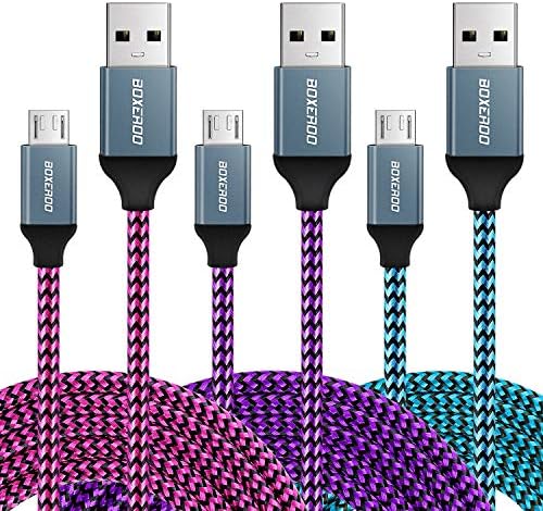 Micro USB Cable Android Charger - Boxeroo [3-Pack 10 ft] Super-Durable Nylon-Braided Android Charging Cord Compatible for Samsung S7/S6, HTC, Nexus, LG, Sony, Nokia, PS4, Smartphones