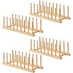 Worthyeah 4 PCS Bamboo Dish Dying Rack - Pot Lid