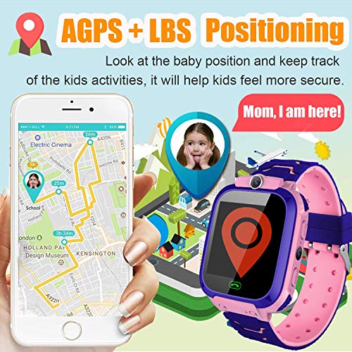 Kids Phone Smart Watch Boys Girls GPS Tracker 2 Way Call Wrist Watch 1.44" HD Touch Camera Games SOS Anti Lost Children Fitness Tracker Alarm Clock Holiday Toy (A-Pink 2019 New)