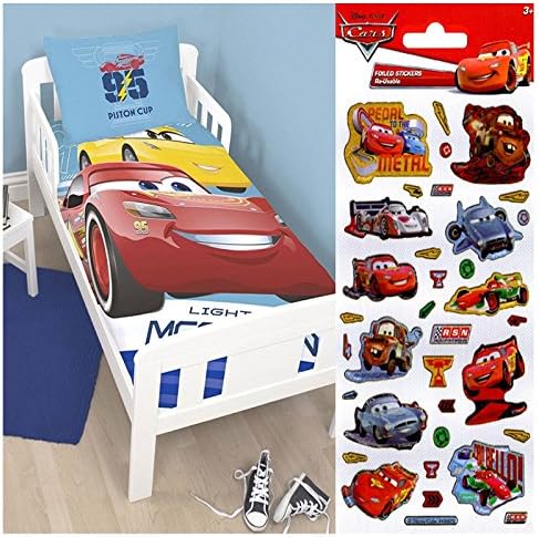 Disney Cars 3 Lightning UK Junior/US Toddler Panel Duvet Set + Disney Cars Small Foil Stickers