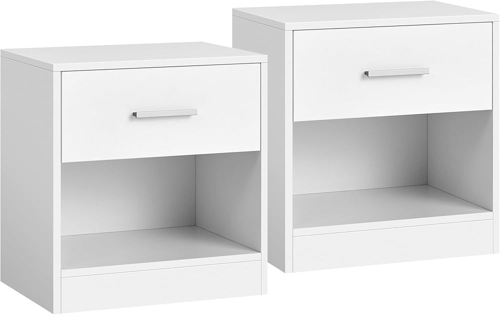 VASAGLE Bedside Tables 2 Pack End Tables with Drawer White LET819T14