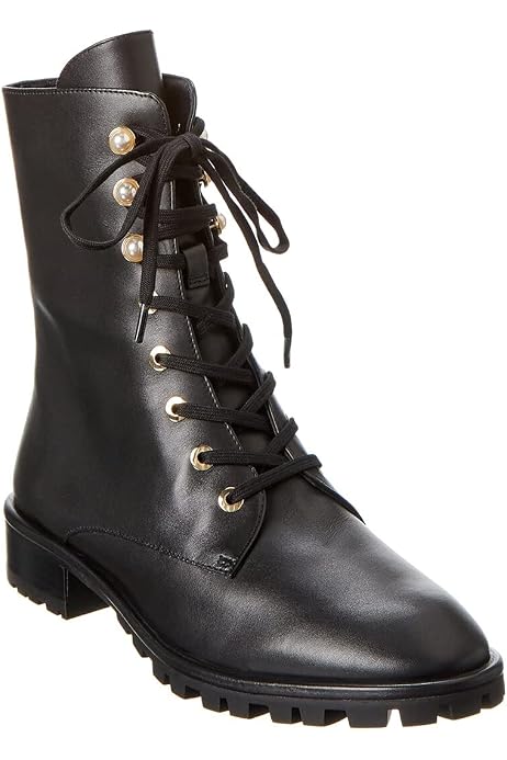 Stuart Weitzman Women's Thalia Leather Combat Boot - Black - Ankle Boots - 10