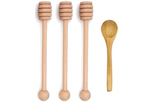 4PCS 6 inch Honey Dipper Sticks Honey Spoon, Wooden Honey Mixing Stirrer Honey Comb Stick, Honey Wand for Honey Jar Dispense 
