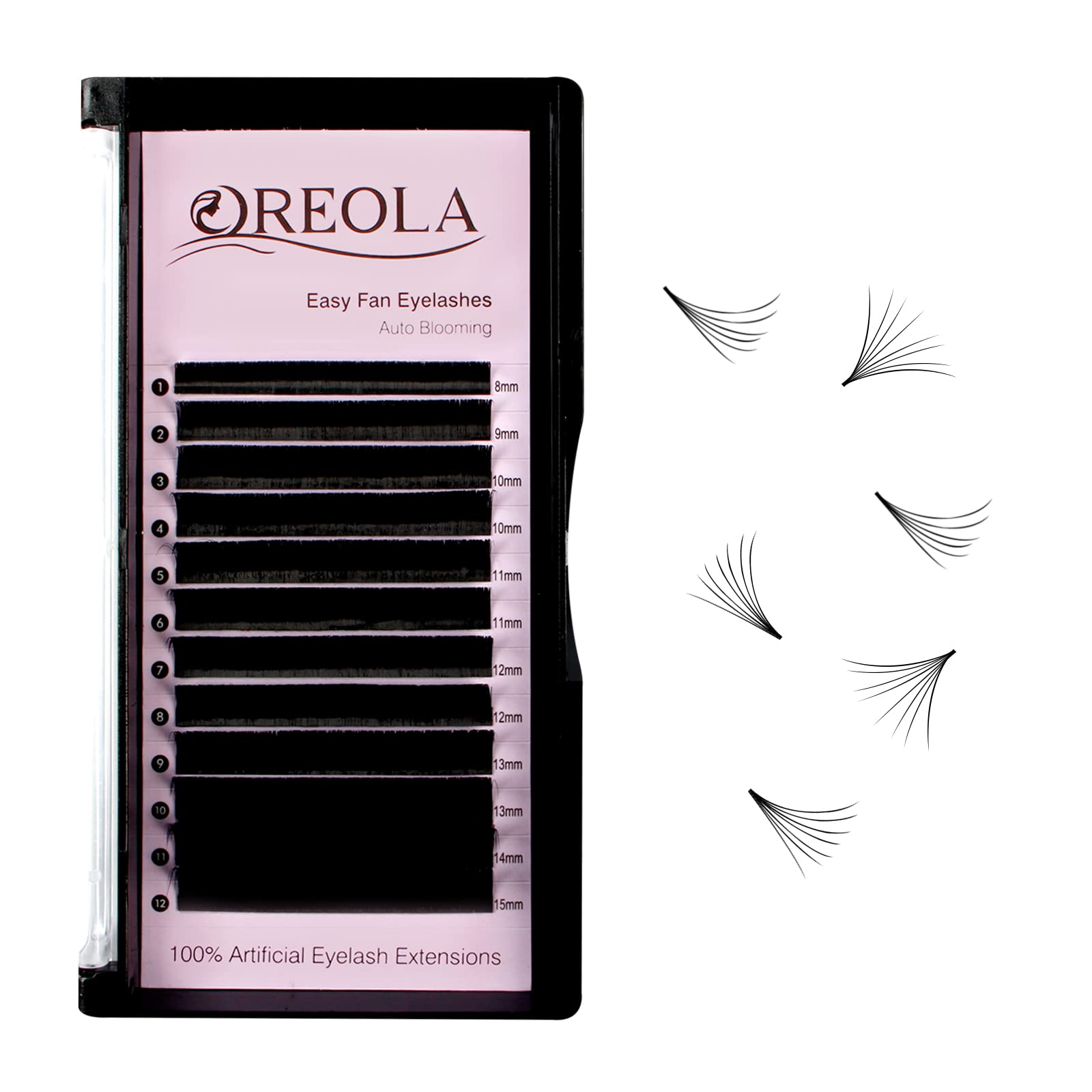 Oreola Self Fanning Lashes 0.07D 8-15mm Auto Blooming Simple Fan Lashes 1 Second Fast Fan Volume Eyelash Extensions Silk Eyelashes Training Lashes for DIY — image 1