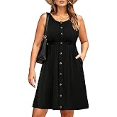 Women Plus Size Summer Dresses - Casual Sun Tank Sleeveless Short Dress with Pockets