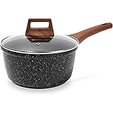 ESLITE LIFE Nonstick Sauce Pan with Lid, 1.5 QT Small Soup Pot Compatible with All Stovetops (Gas, Electric & Induction), PFOA Free, Black