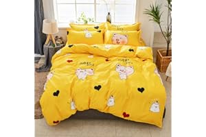 EROSEBRIDAL Pig Duvet Cover Cartoon Animal Bedding Set Cute Pigs Printed Decor Yellow Comforter Cover for Kids Teen Girls Boys Soft Microfiber Reversible Bedspread,1 Duvet Cover with 2 Pillowcases, Queen Size