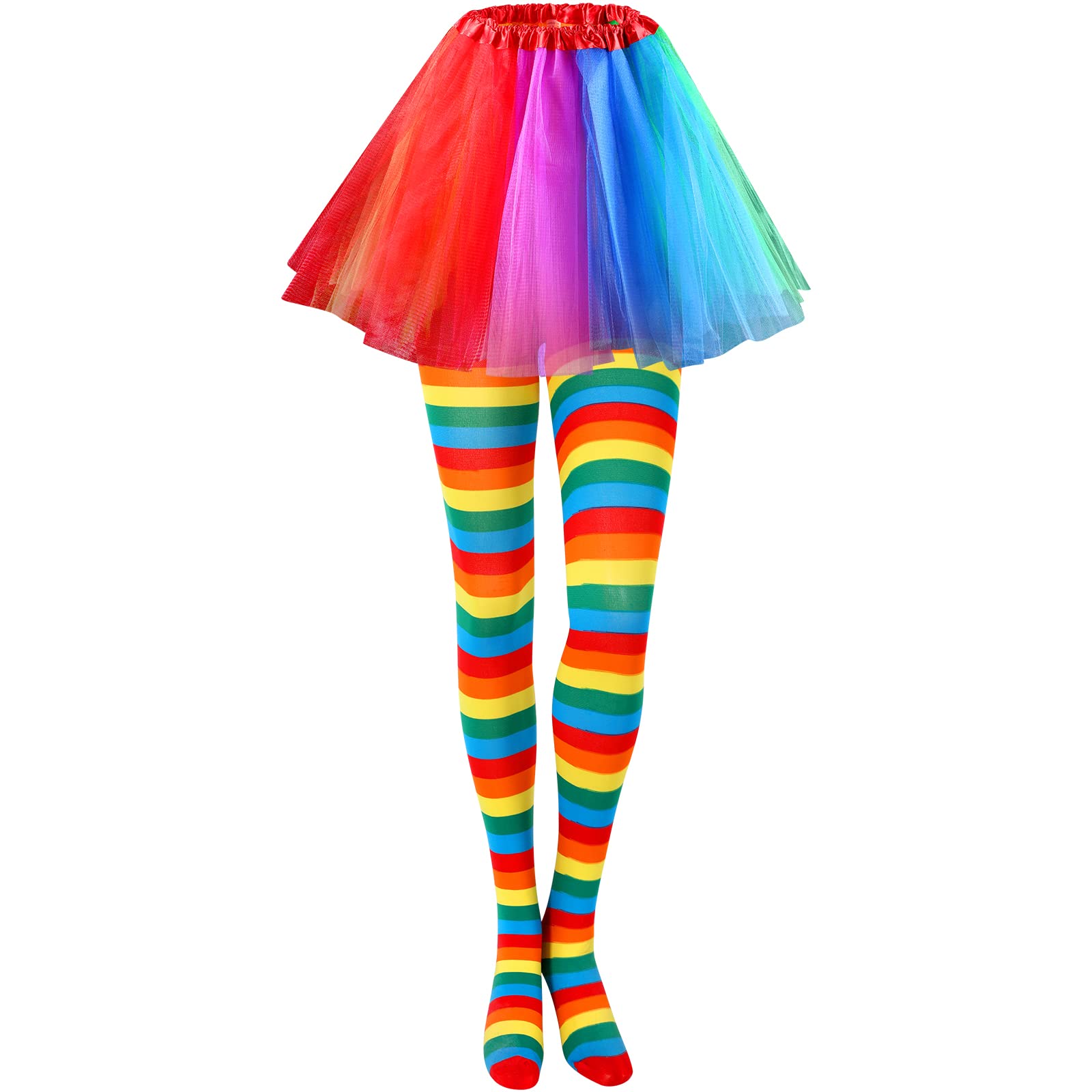 Photo 1 of Lasnten 2 Pcs Halloween Clown Costume Set Striped Leggings 80s Tulle Tutus for Girl Women Halloween Costume(Rainbow Color)