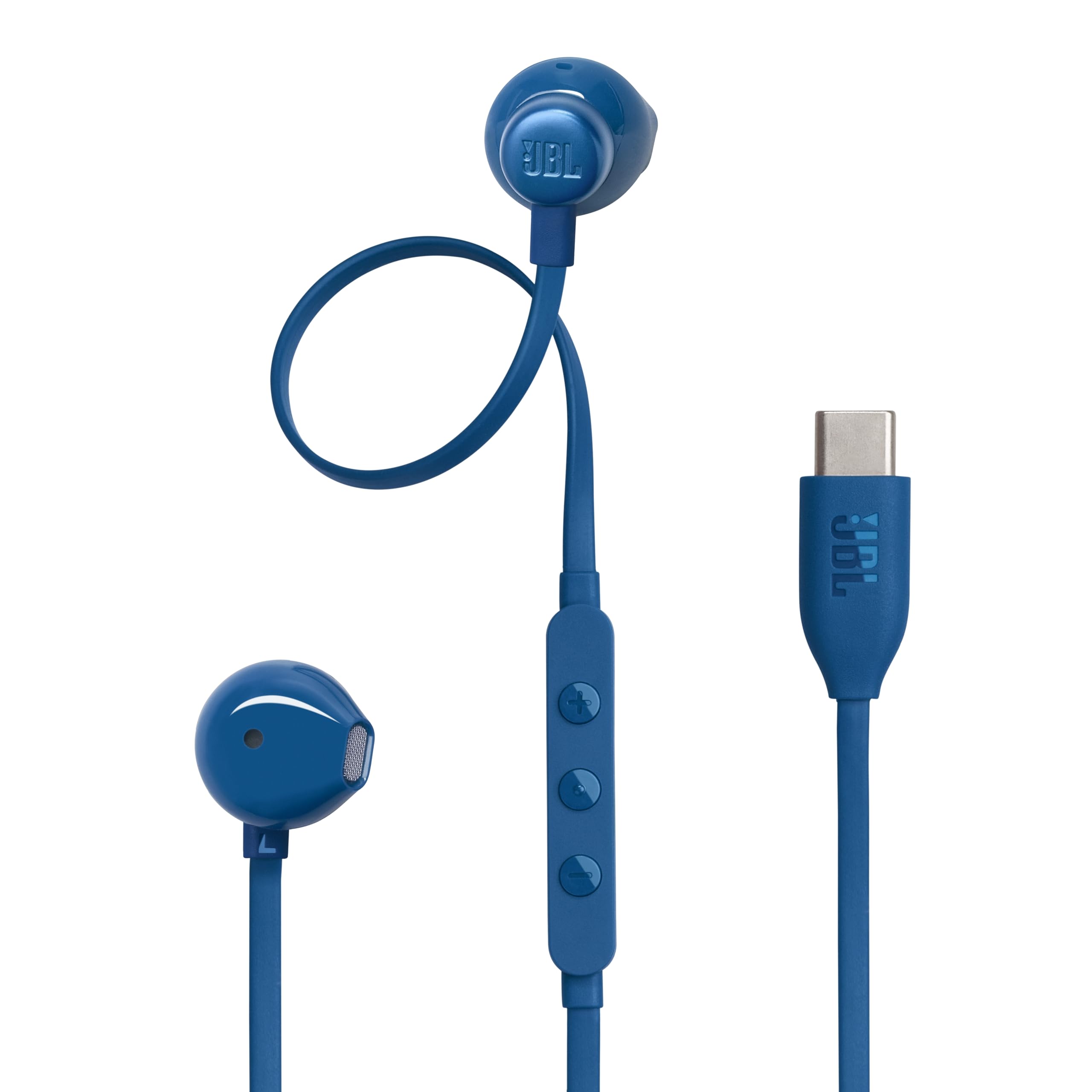 JBL Tune 305 C Hi-Res Wired Earbuds with Microphone, Flat Tangle-Free Cable, 3-Button Remote, EQ Presets Control and Volume Adjustment, Blue