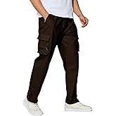 Men's Cargo Pants with Pockets Cotton Outdoor Elastic Waist Hiking Pants Casual Baggy Jogger Sweatpants