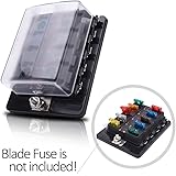 MICTUNING LED Illuminated Automotive Blade Fuse Holder Box 10-Circuit Fuse Block with Cover
