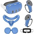 Relohas Deluxe 5 in 1 Silicone Accessories for Meta Quest 3, VR Protective Case Set for Oculus Quest 3, Controller Grip Cover, VR Shell Cover, Face Cover, Gifts for Christmas & Halloween (Light Blue)