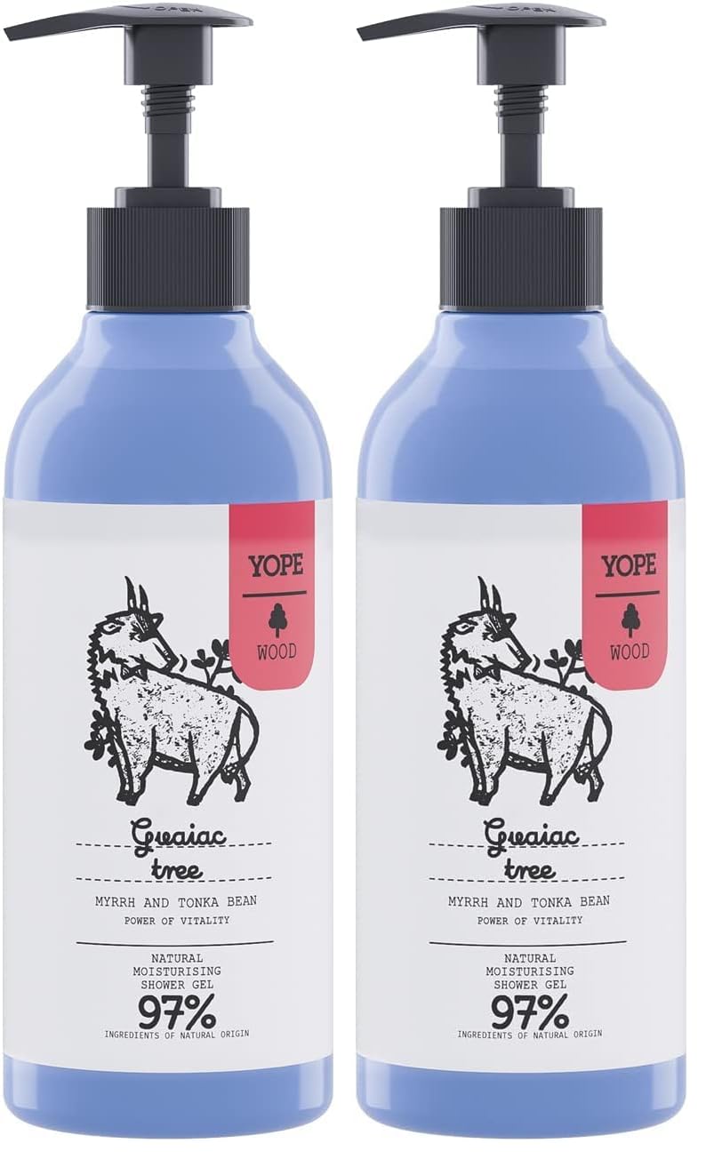 YOPE Natural Shower Gel | Myrrh, Guaiac, Guarana Extract | Vitamin C | Moisturising | 97% Natural Ingredients | Guaiac Tree 400ml (Pack of 2)