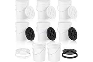 Yungyan 8 Sets 5 Gallon Plastic Bucket Pail and Seal Screw on Airtight Lid Compatible with Gamma, No BPA Heavy Duty Bucket Reusable Industrial Food Storage Container with Metal Handle (Black,White)
