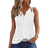 Tank Tops for Women Summer Tops Casual Button Down Shirts Loose Fit V Neck Sleeveless T Shirts