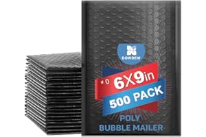 DOWDEW Water Resistant Bubble Envelope Mailers [500 Pack] 6 inch x 9 inch #0 Black Poly Padded Shipping Envelopes Self Sealing Cushioned Packaging Bags