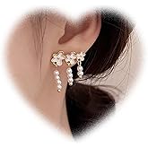 W WEILIRIAN Boho Pearl Dangle Earrings Black Flower Climber Earrings Vintage Pearl Drop Earrings Pearl Bead Earrings Jewelry for Women