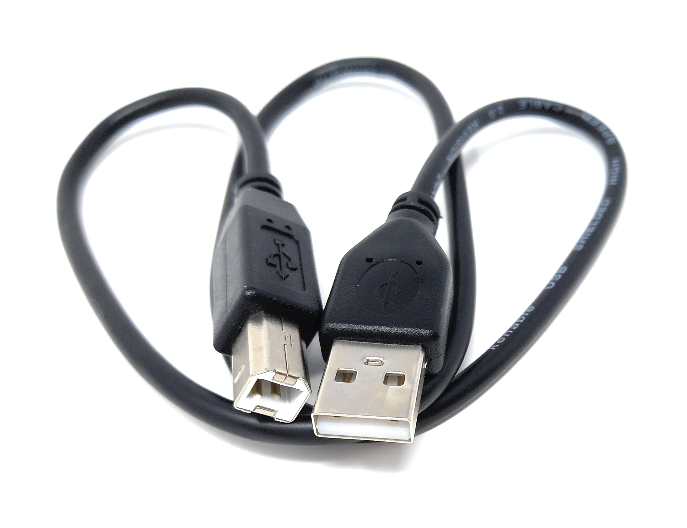 DRUT 60cm short USB A to B 2.0 24AWG High Speed Cable Lead for Printer Scanner Music Instrument 1.9ft Black Nickel Connectors